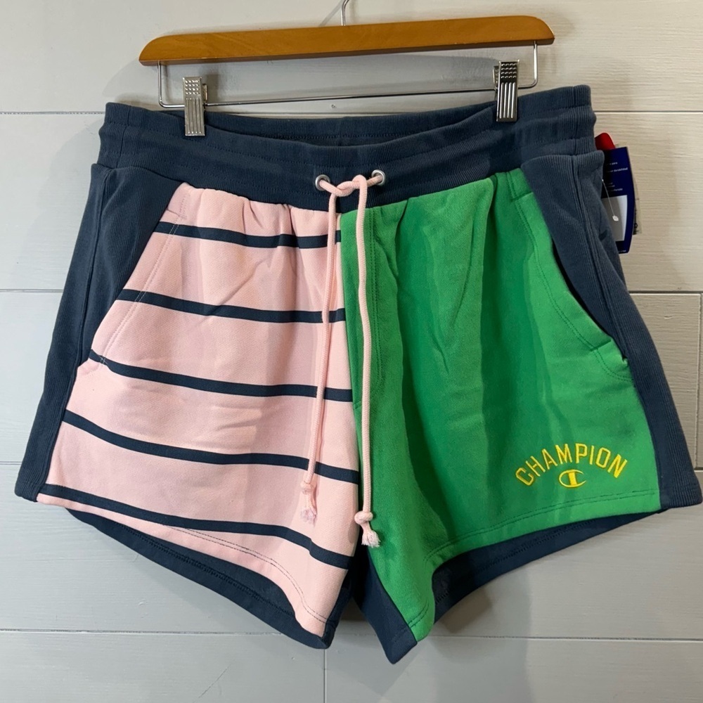 Champion Colorblock Pink Stripe and Green Athletic Shorts- Never Worn.